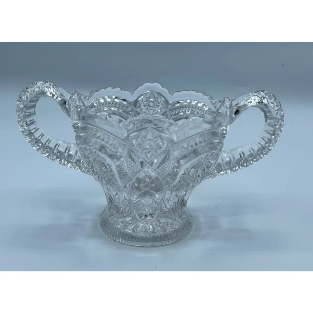 Glass Creamer and Open Sugar Bowl Clear Cut Glass Set